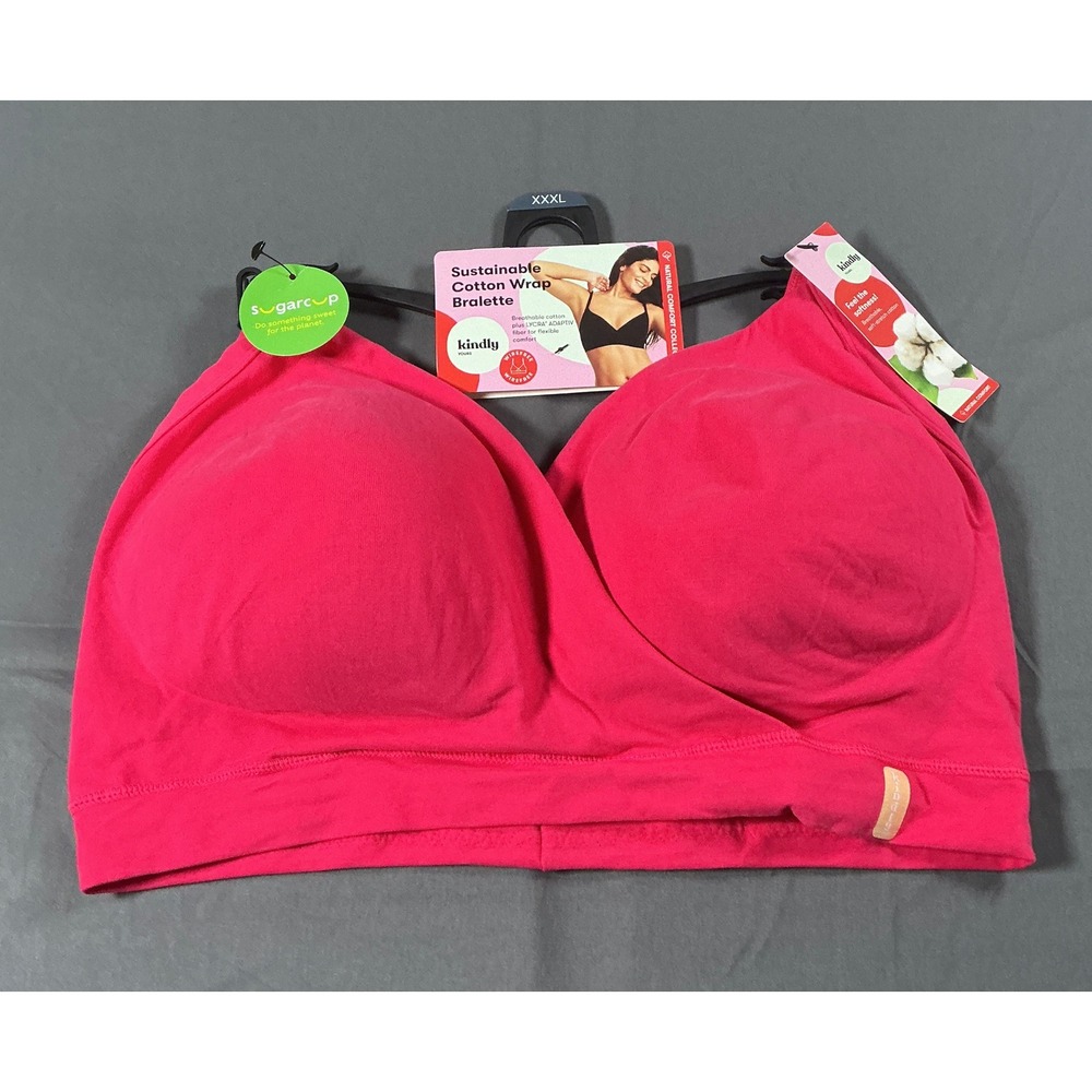 Kindly Yours Sustainable Cotton Wrap Bralette Magenta Splash Pink XXXL New